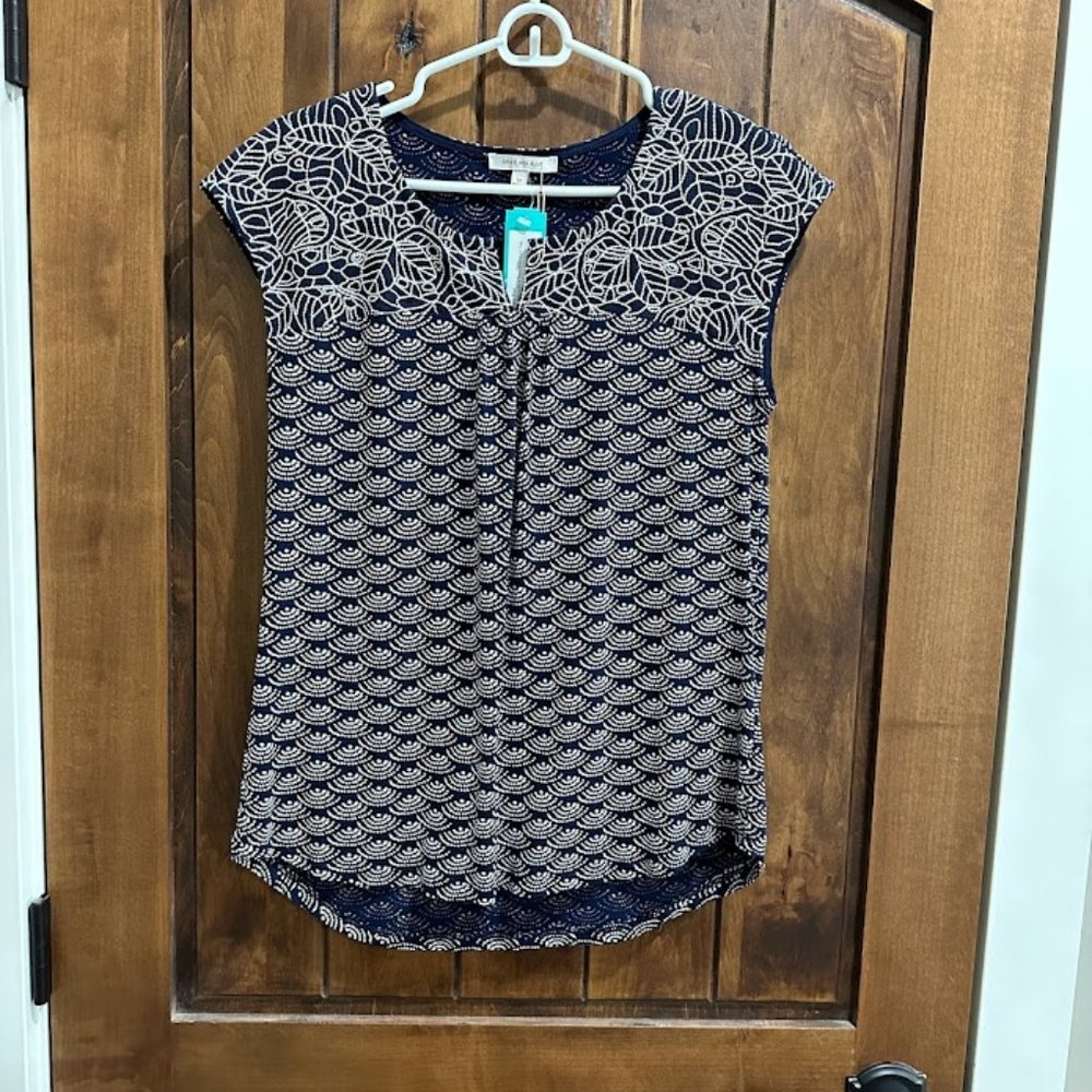 Delila Embroidery Neckline Knit Top